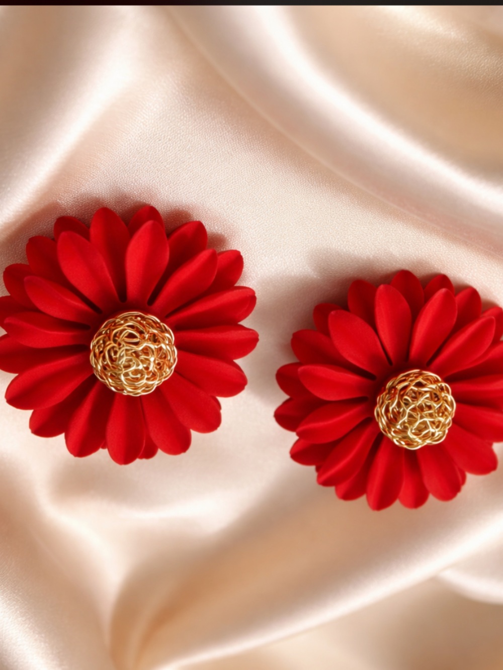 Fashion Jewelry Red Flower Earrings with Gold Center